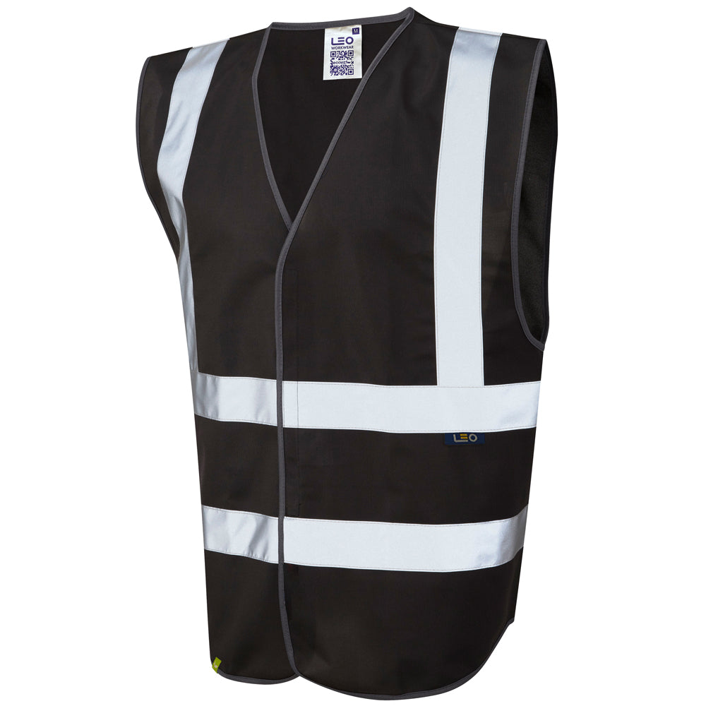 Leo Workwear Pilton EcoViz Reflective Waistcoat Black Recycled Polyester XS-4XL