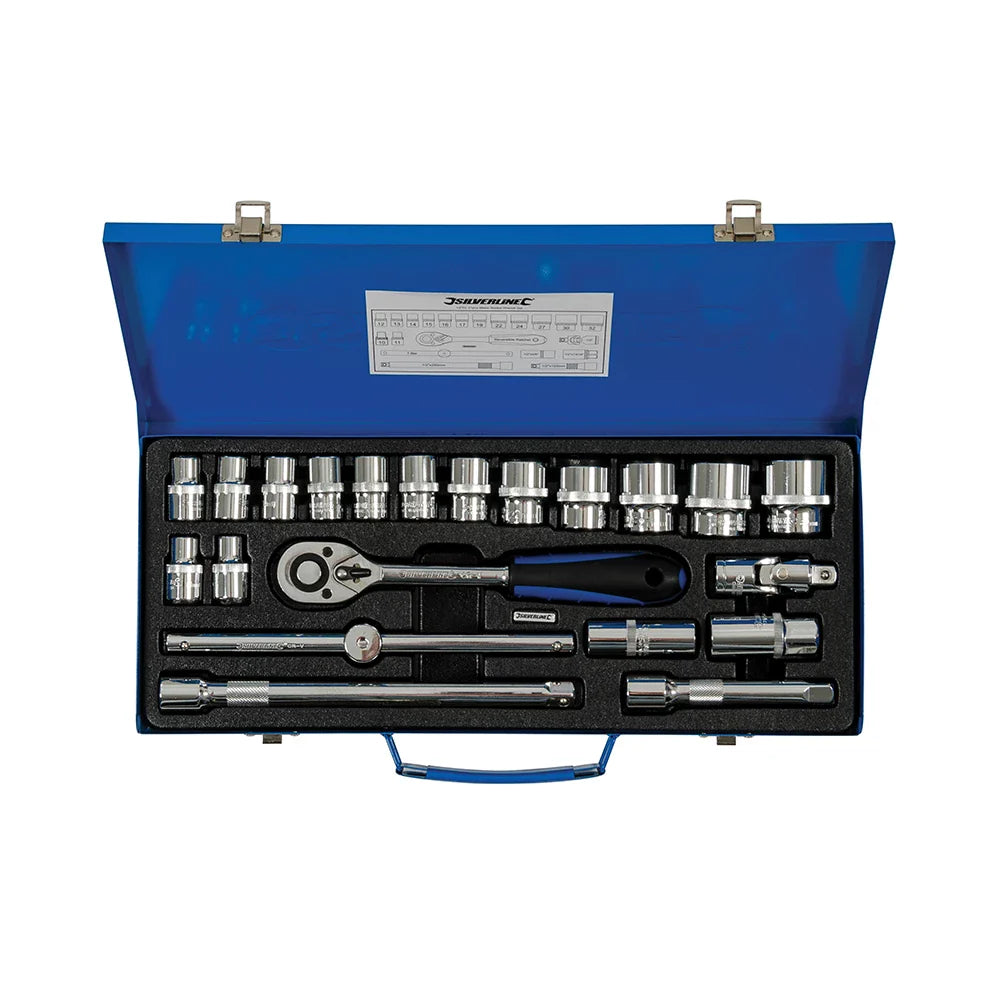 Silverline 1/2" Drive Socket Wrench Set 21Pce Metric with Quick-Release Ratchet