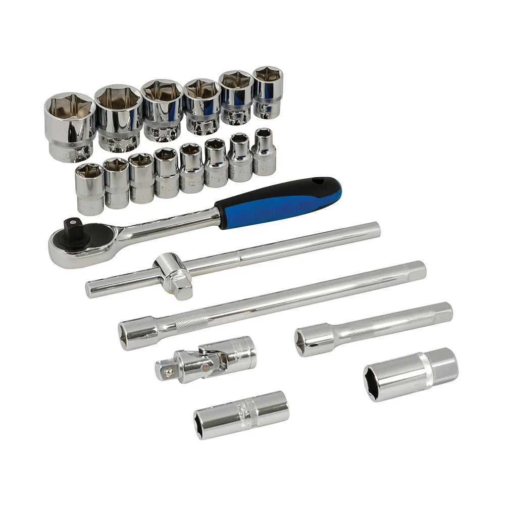 Silverline 1/2" Drive Socket Wrench Set 21Pce Metric with Quick-Release Ratchet