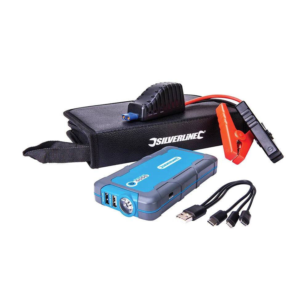 Silverline 12V Lithium Jump Starter Powerbank 400A with USB Torch & Cables