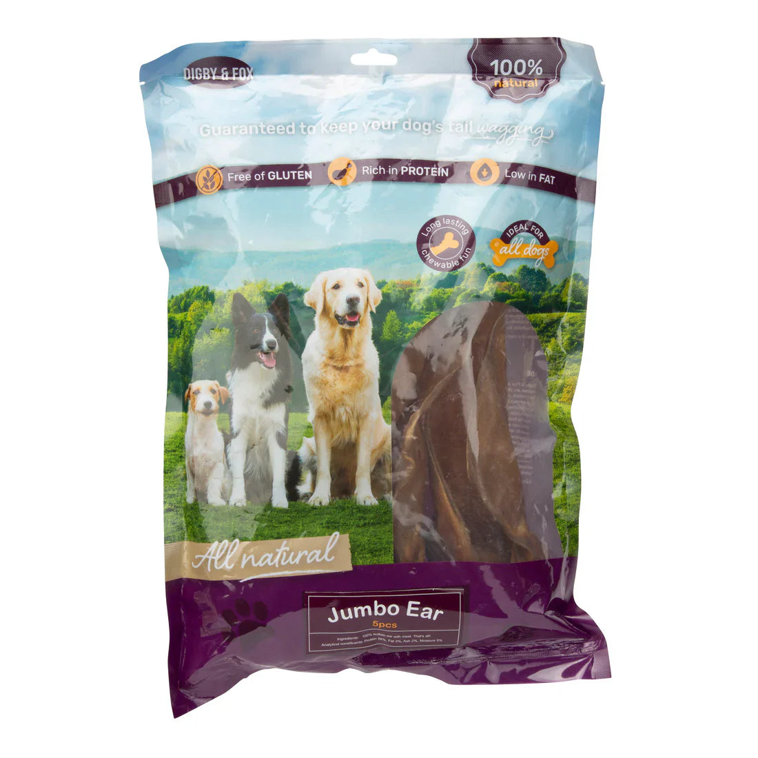 Shires Digby & Fox Jumbo Ear Buffalo Dog Treat Hypoallergenic Chew 100%