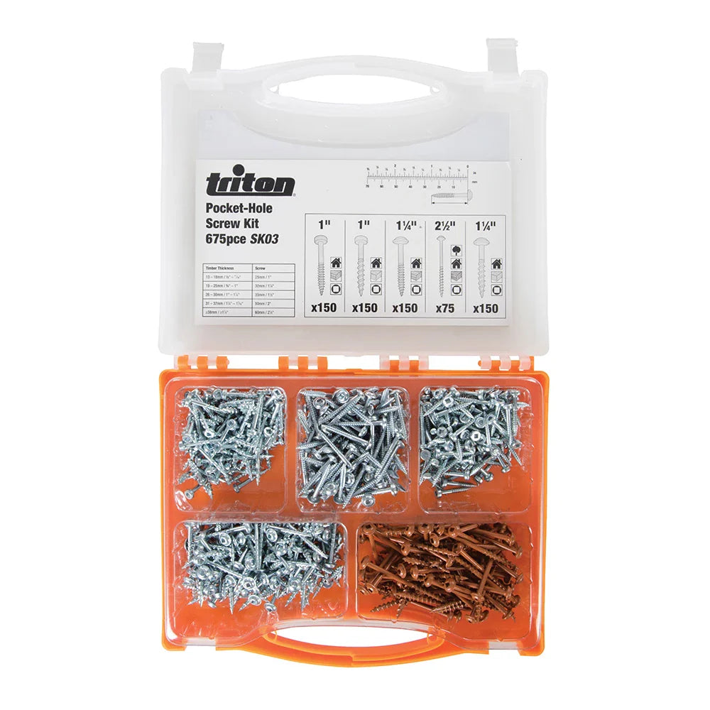 Triton Pocket-Hole Screw Kit 675 Pieces with Carry Case - Construction Projects