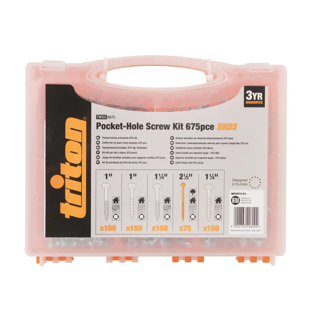 Triton Pocket-Hole Screw Kit 675 Pieces with Carry Case - Construction Projects