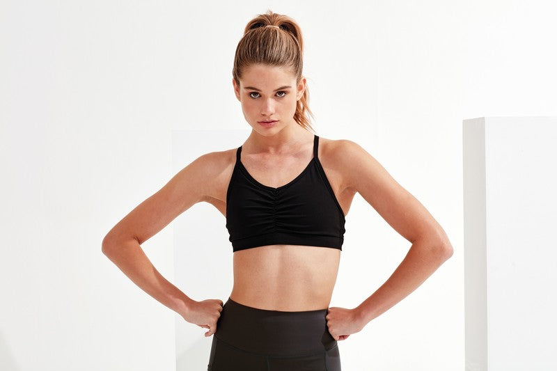 TriDri Women Ruched Sports Bra Medium Impact Adjustable Straps Removable Padding