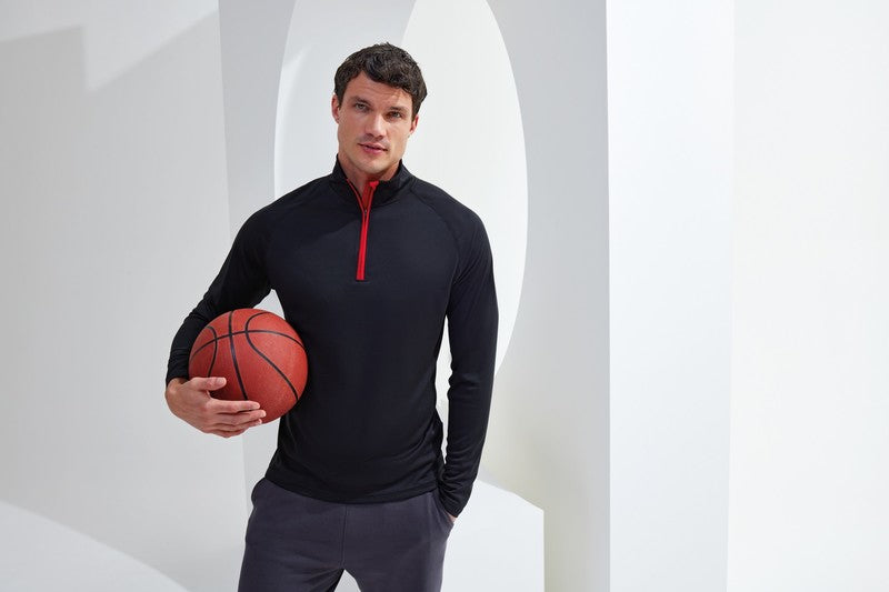 TriDri Long Sleeve Performance 1/4 Zip Top Wicking Fabric Lightweight Gym Wear