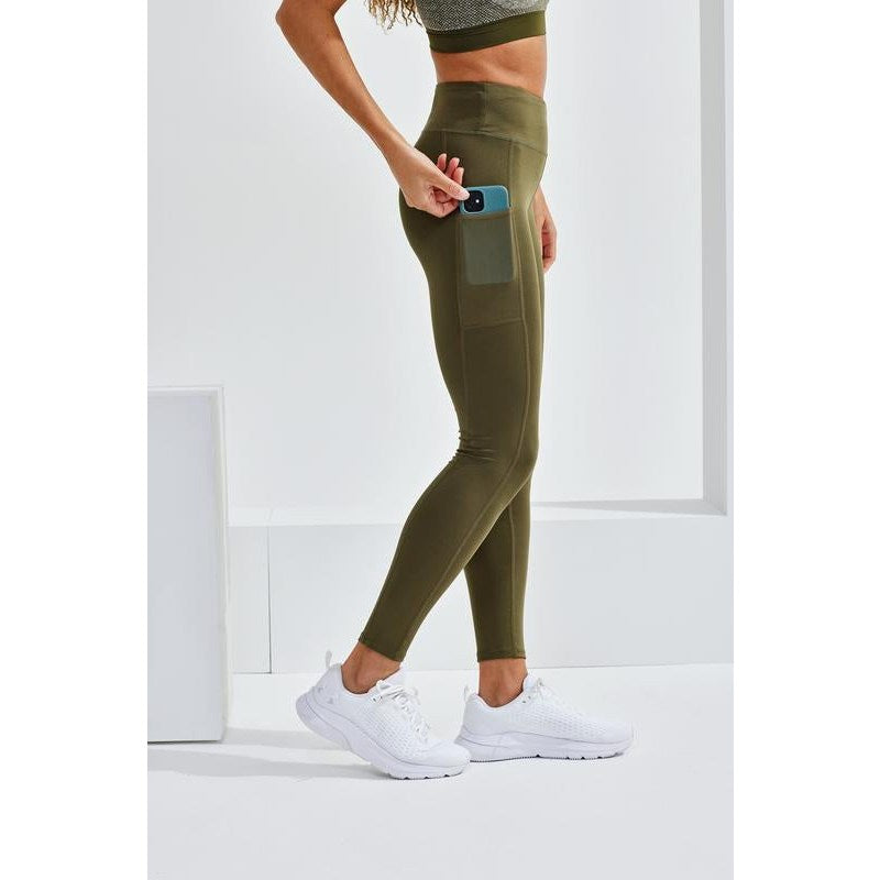 TriDri Women's Compression Leggings with Pockets, Full-Length, Stretch Fit