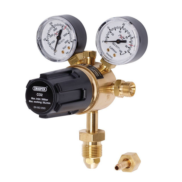 Draper Tools Gas Bottle Regulator Double Gauge 300 Bar for Argon CO2 6mm Hose