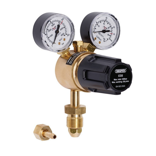Draper Tools Gas Bottle Regulator Double Gauge 300 Bar for Argon CO2 6mm Hose