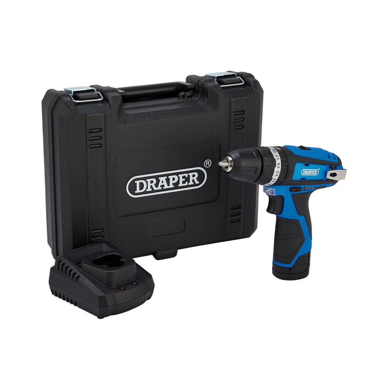 Draper 12V Combi Drill with 1.5Ah Battery and Fast Charger, LED Light, 21 Torque