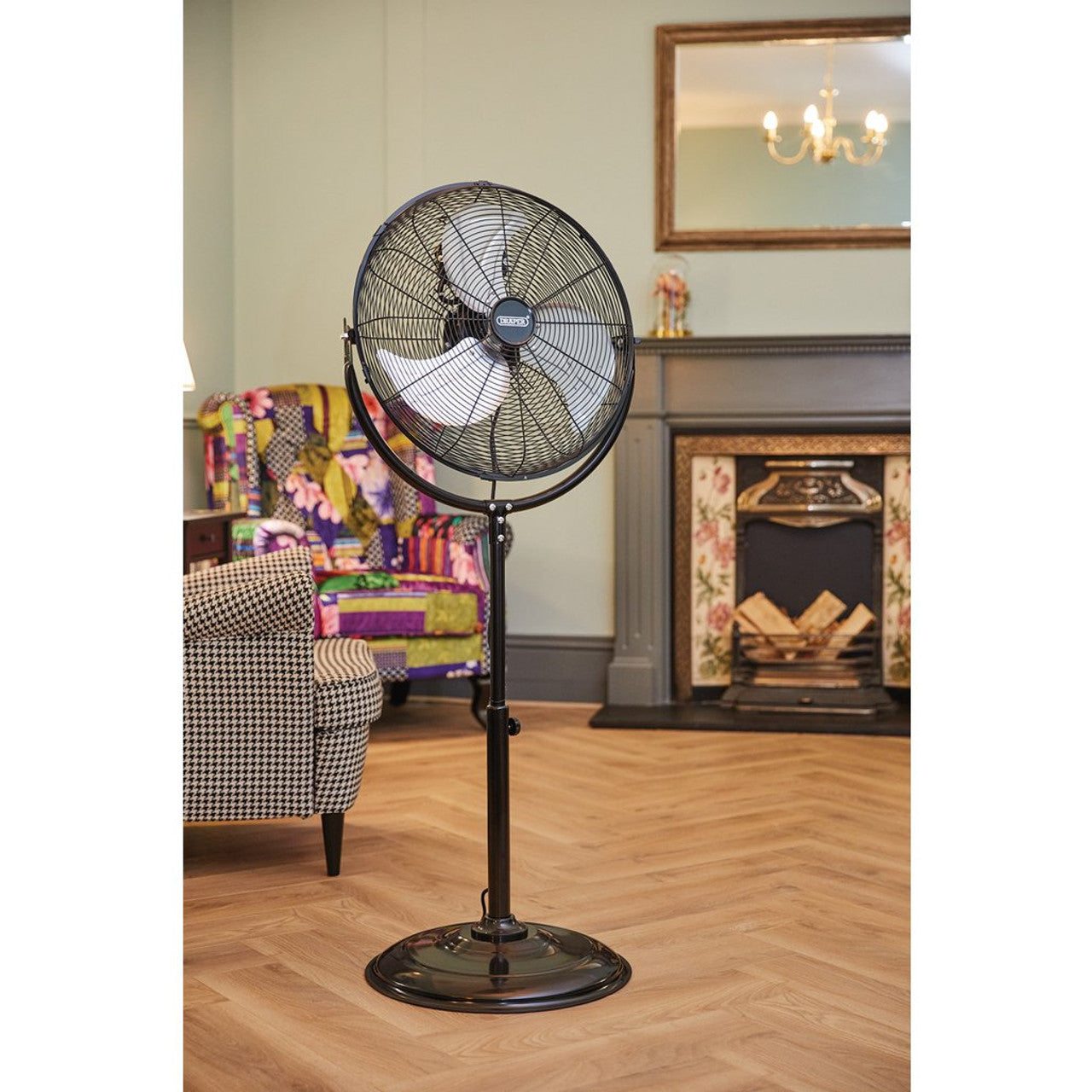 Draper 18" Pedestal Fan 120W High Velocity Adjustable Height Metal Cage