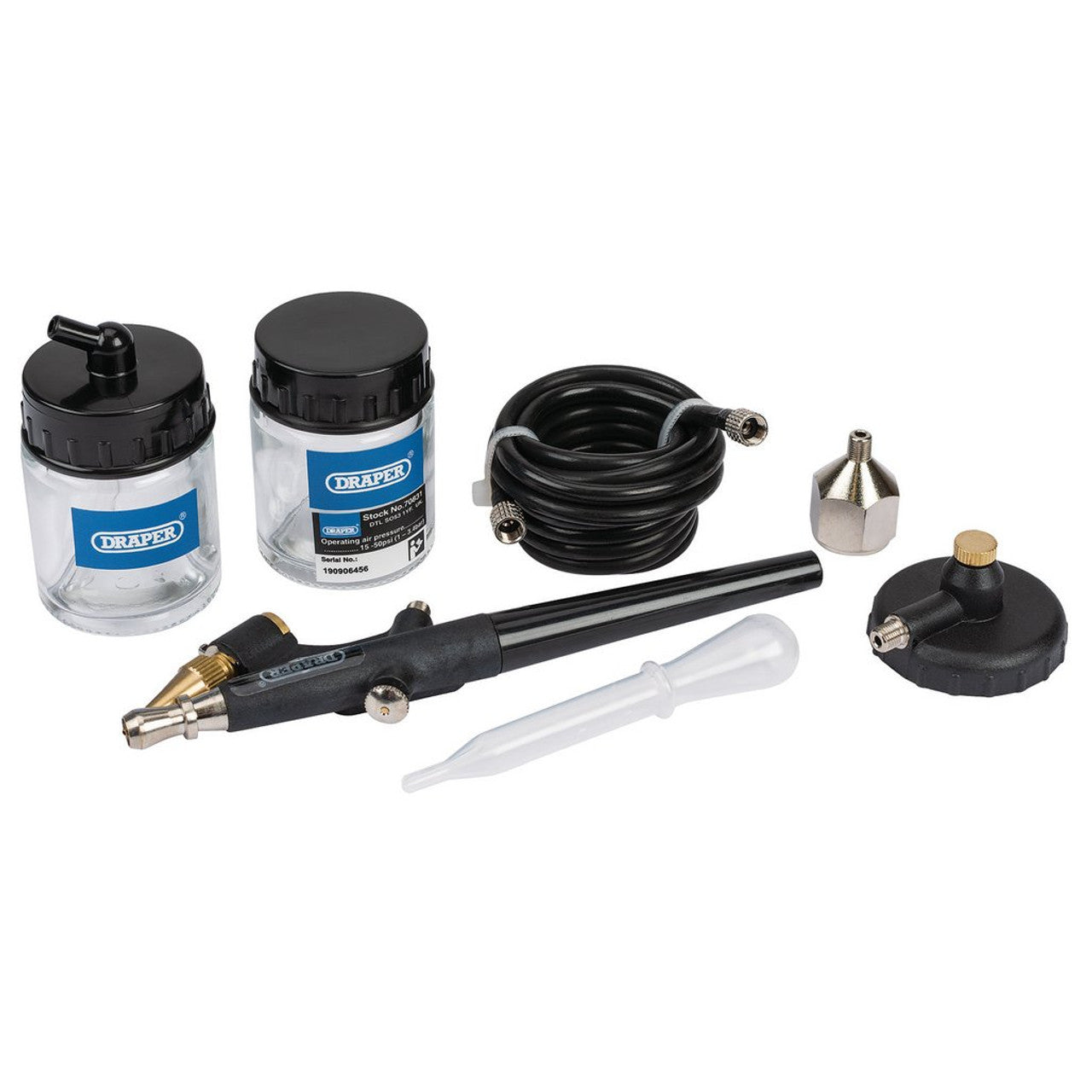 Draper Tools 7 Piece Air Brush Kit with Adjustable Spray Pattern & Accessories