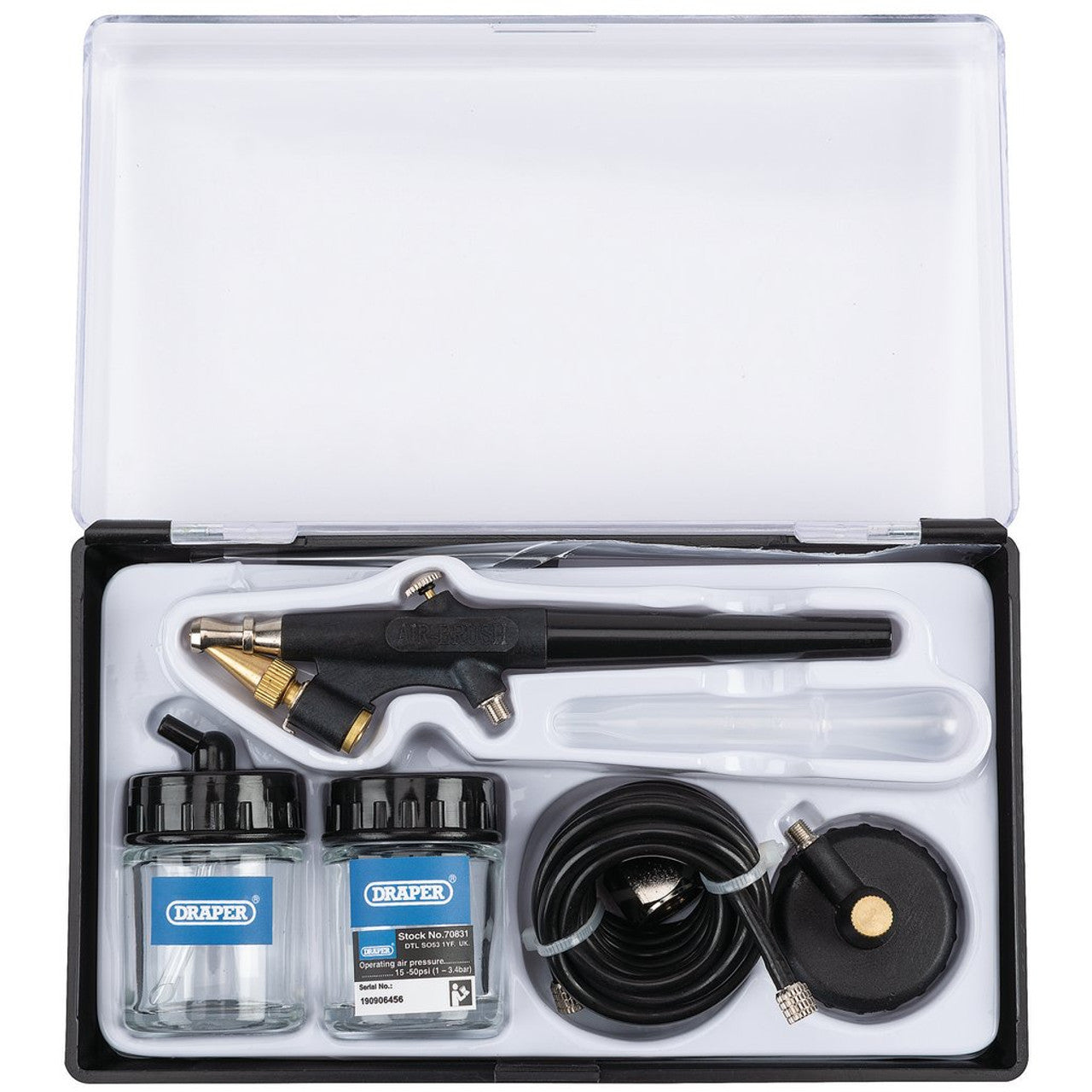 Draper Tools 7 Piece Air Brush Kit with Adjustable Spray Pattern & Accessories