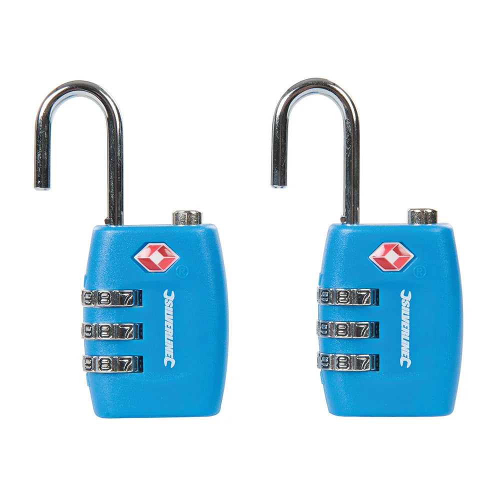Silverline TSA Combination Luggage Padlocks 2 Pack 3-Digit Resettable Lock