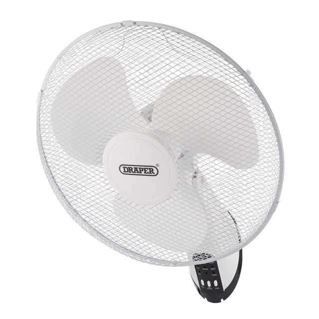 Draper 230V Wall Mounted Fan 16" with Remote Control, 3 Speed, Oscillating