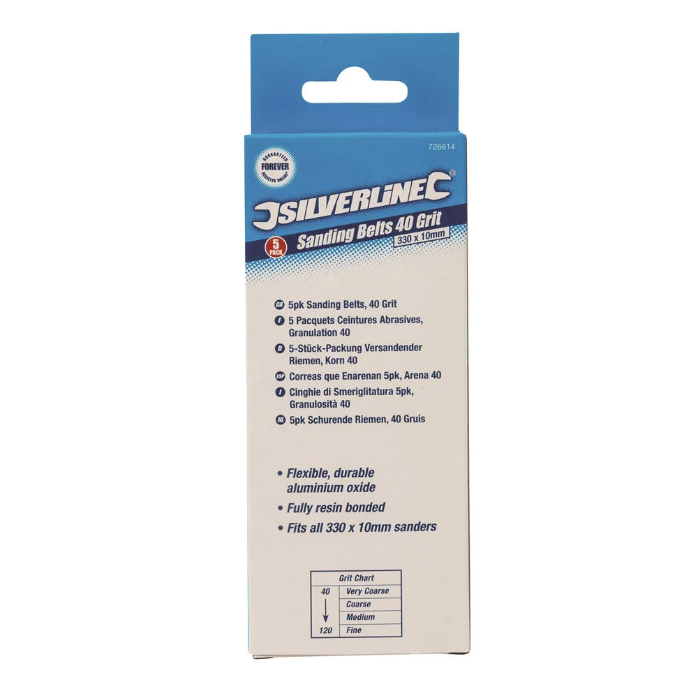 Silverline 10x330mm Sanding Belts 5 Pack 40 Grit Aluminium Oxide for Sanders