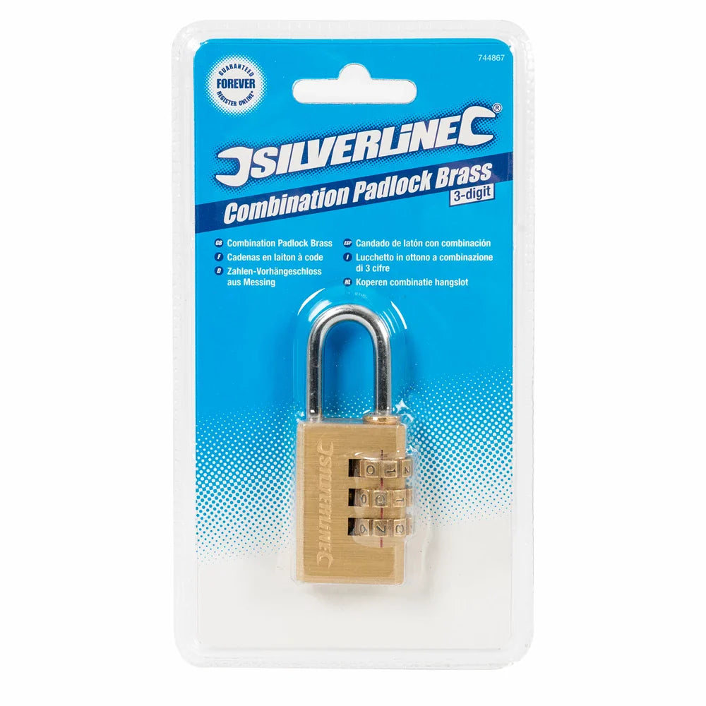 Silverline Brass Combination Padlock 3-Digit Steel Shackle 28x41mm