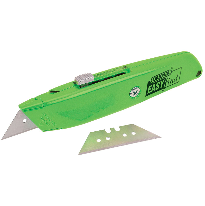 Draper Tools Easy Find Retractable Trimming Knife with 2 Blades - 4 Colours