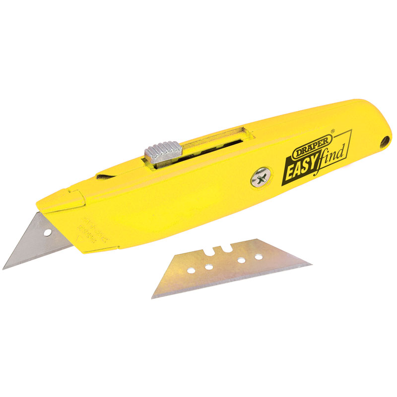Draper Tools Easy Find Retractable Trimming Knife with 2 Blades - 4 Colours