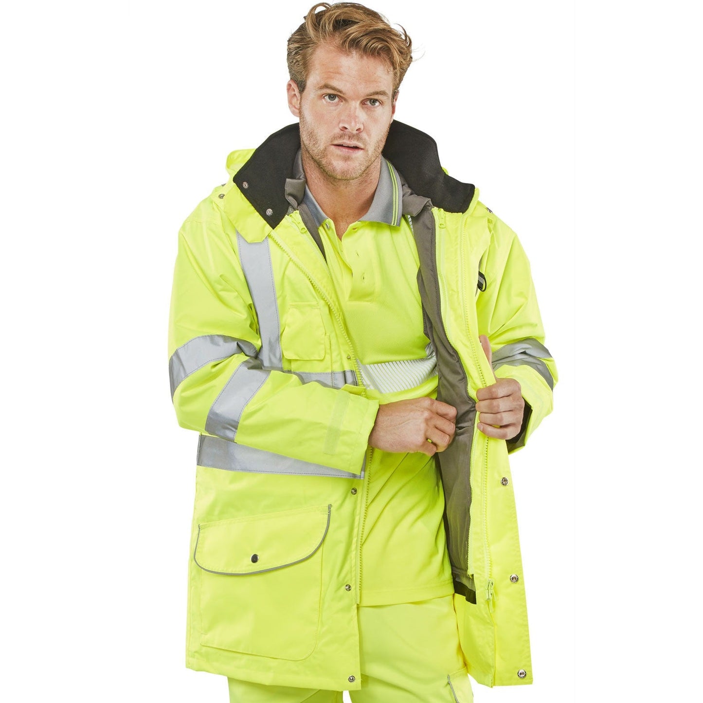 Beeswift Elsener 7-in-1 High Visibility Jacket with Removable Hood and Fleece