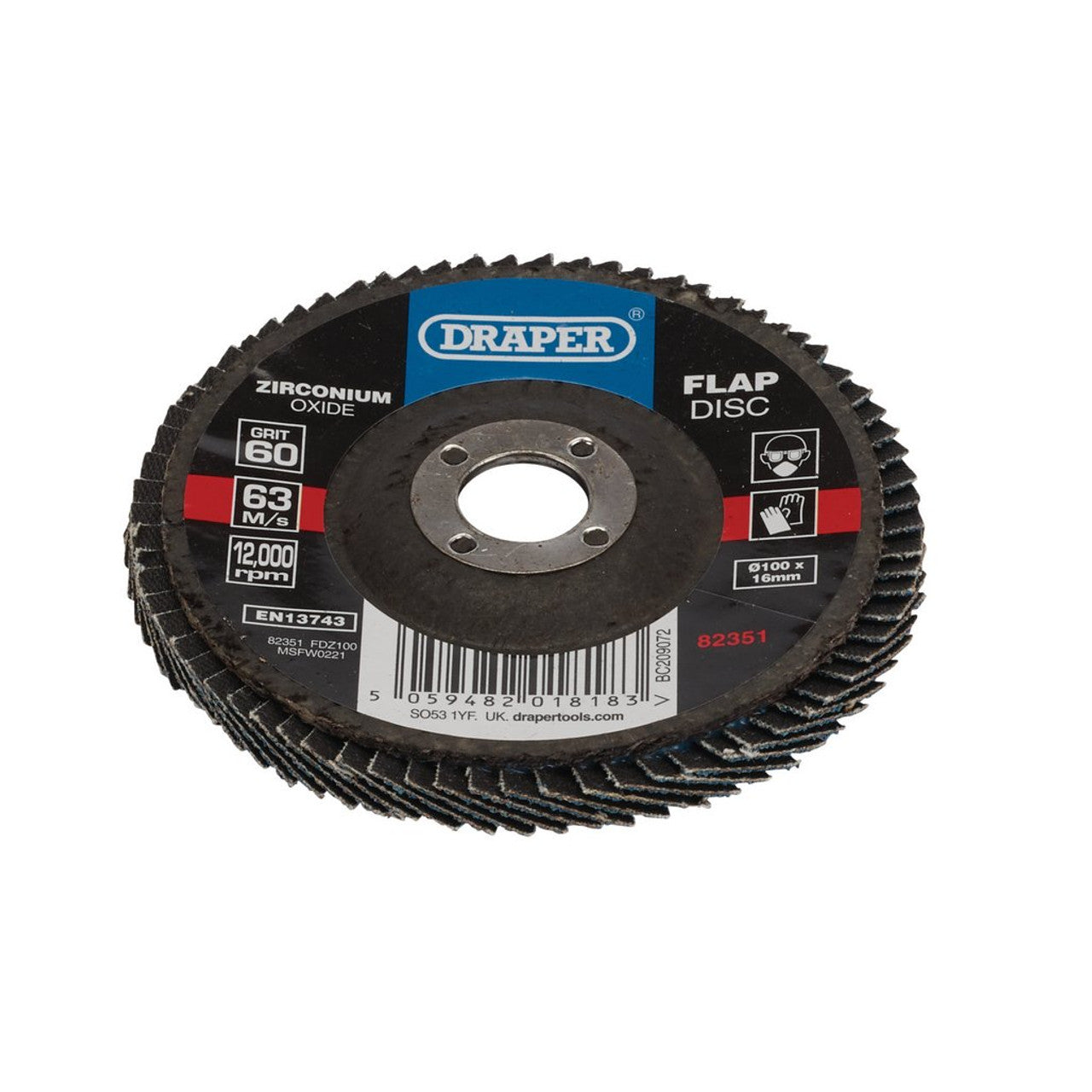 Draper Zirconium Oxide Flap Disc 100mm 60 Grit T29 for Metal Wood Grinding