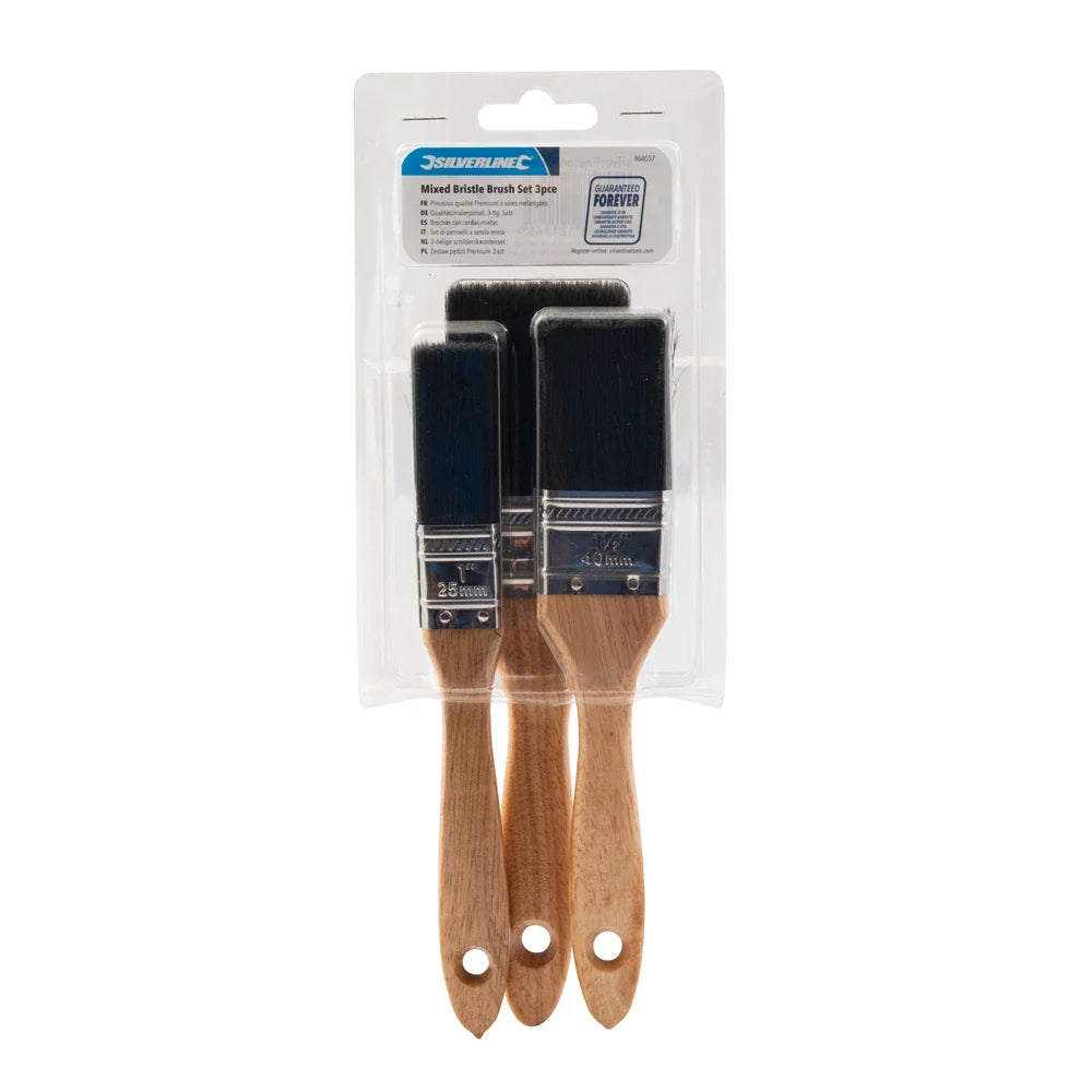 Silverline 3 Piece Mixed Bristle Paint Brush Set for Oil Paints 25-50mm