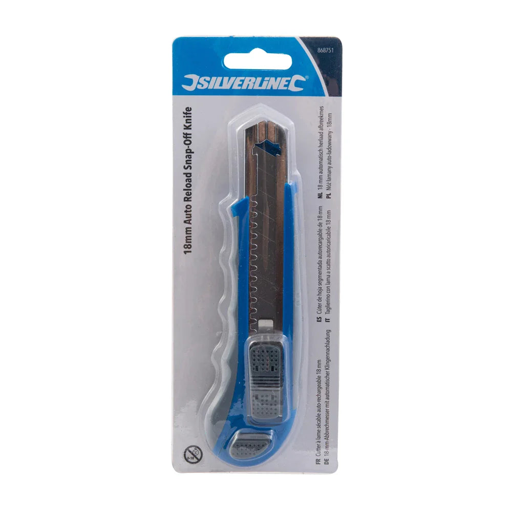 Silverline 18mm Auto Reload Snap-Off Knife with Anti-Slip Grip & Quick Change