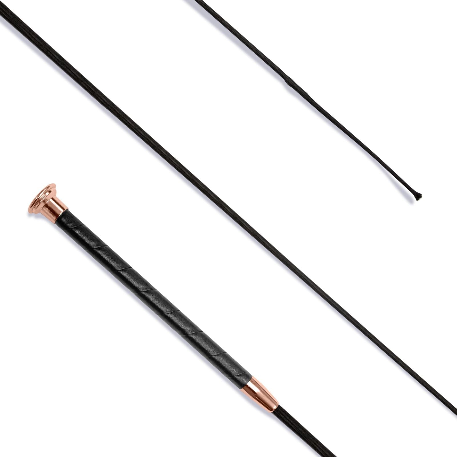 KM Elite Dressage Whip Leather Grip with Rose Gold Cap #colour_black