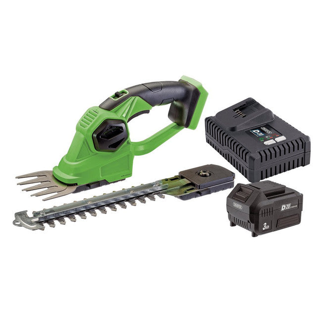 Draper Tools D20 20V Cordless 2-in-1 Grass Hedge Trimmer with Battery Charger