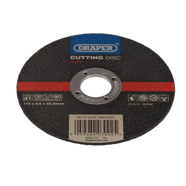 Draper Tools 115mm Metal Cutting Disc Aluminium Oxide for Angle Grinders