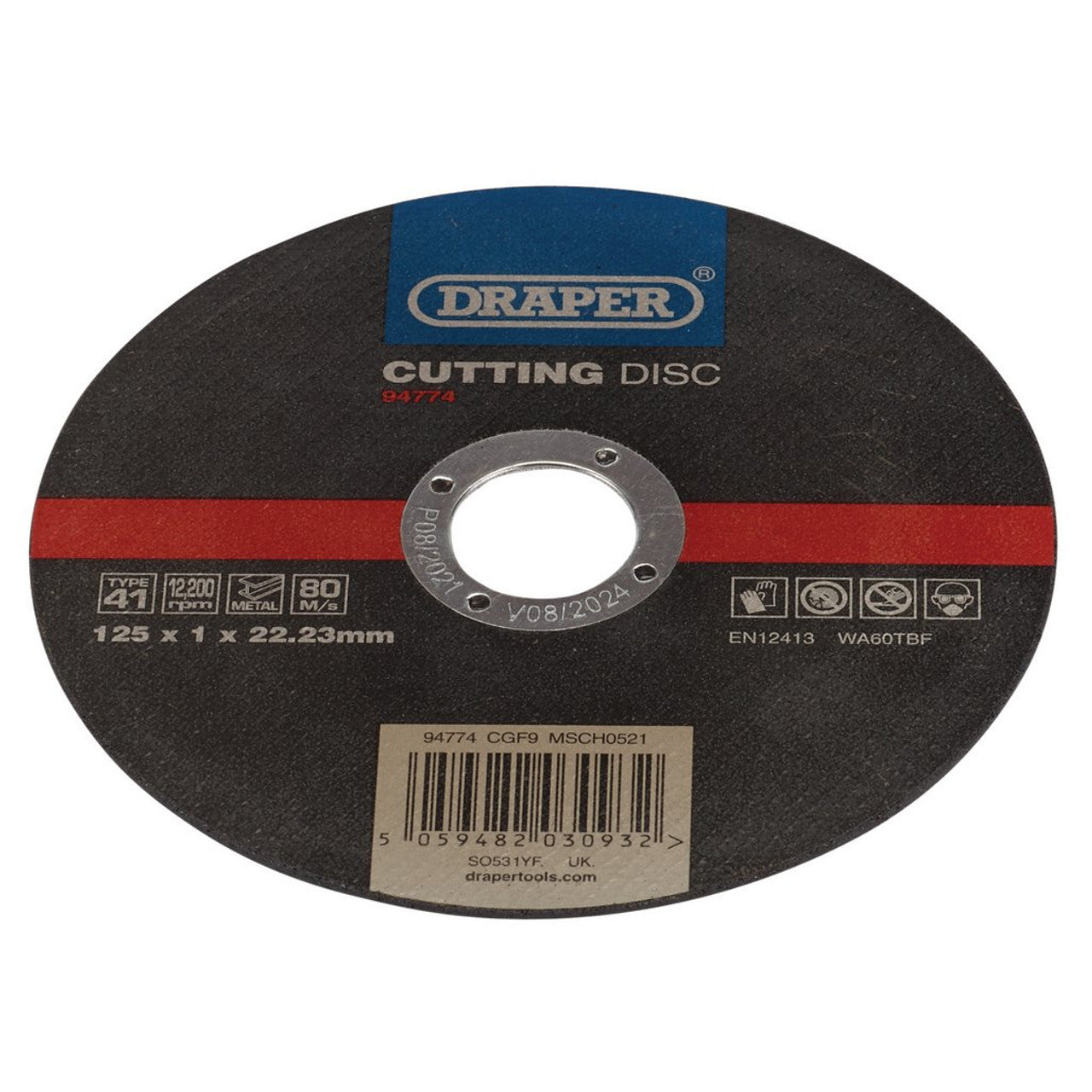 Draper Tools 125mm Metal Cutting Disc Aluminium Oxide 22.23mm Bore EN12413