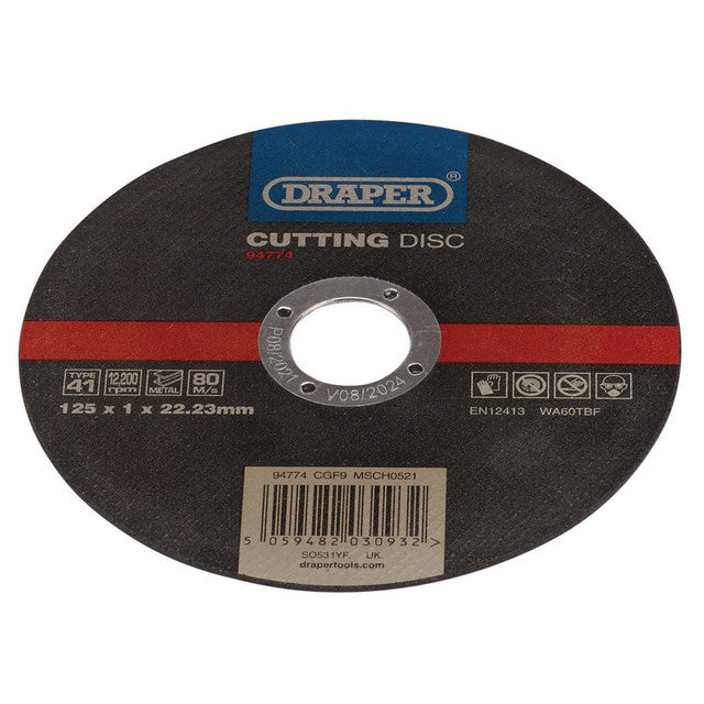 Draper Tools 125mm Metal Cutting Disc Aluminium Oxide 22.23mm Bore EN12413
