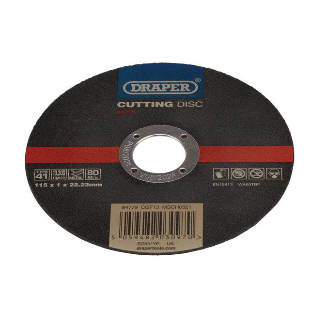 Draper Tools 115mm Stainless Steel Cutting Disc 1mm Thin Metal Inox 22.23mm