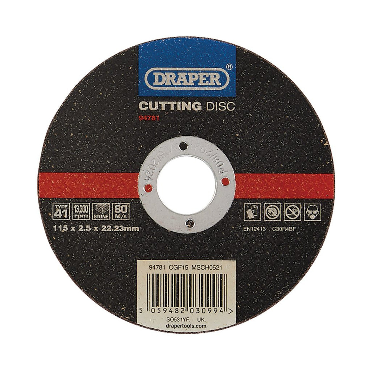 Draper Tools 115mm Flat Stone Cutting Disc 2.5mm Thick 22.23mm Bore