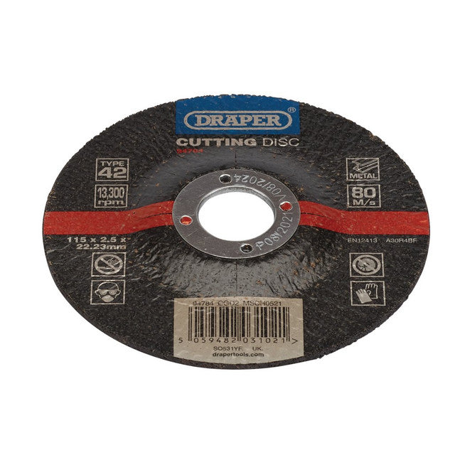 Draper Tools DPC Metal Cutting Disc 115mm Aluminium Oxide for Angle Grinders