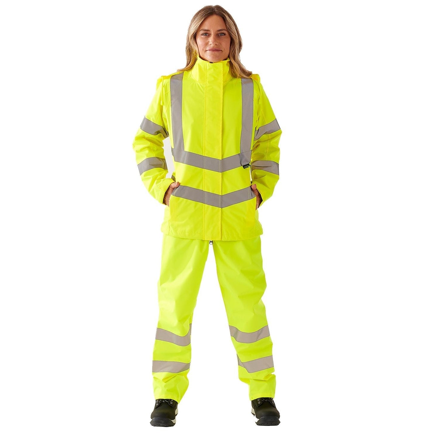 Supertouch Ladies Hi Vis Yellow Sophia Lightweight Jacket with Hood & Pockets