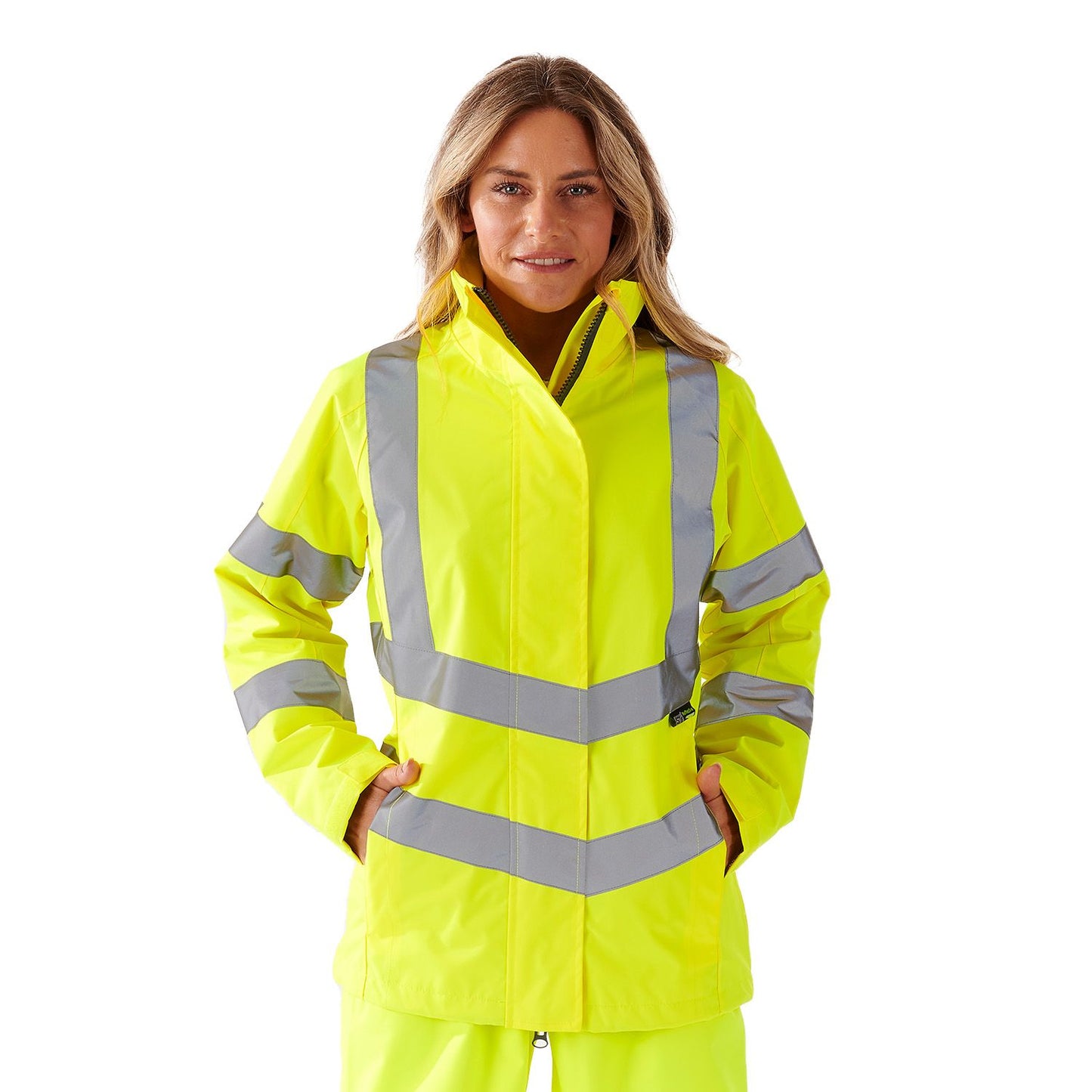 Supertouch Ladies Hi Vis Yellow Sophia Lightweight Jacket with Hood & Pockets