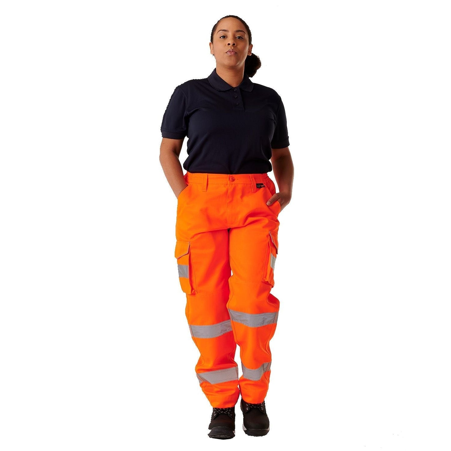 Supertouch Ladies Hi Vis Orange Hana Combat Trousers with Knee Pad Pockets