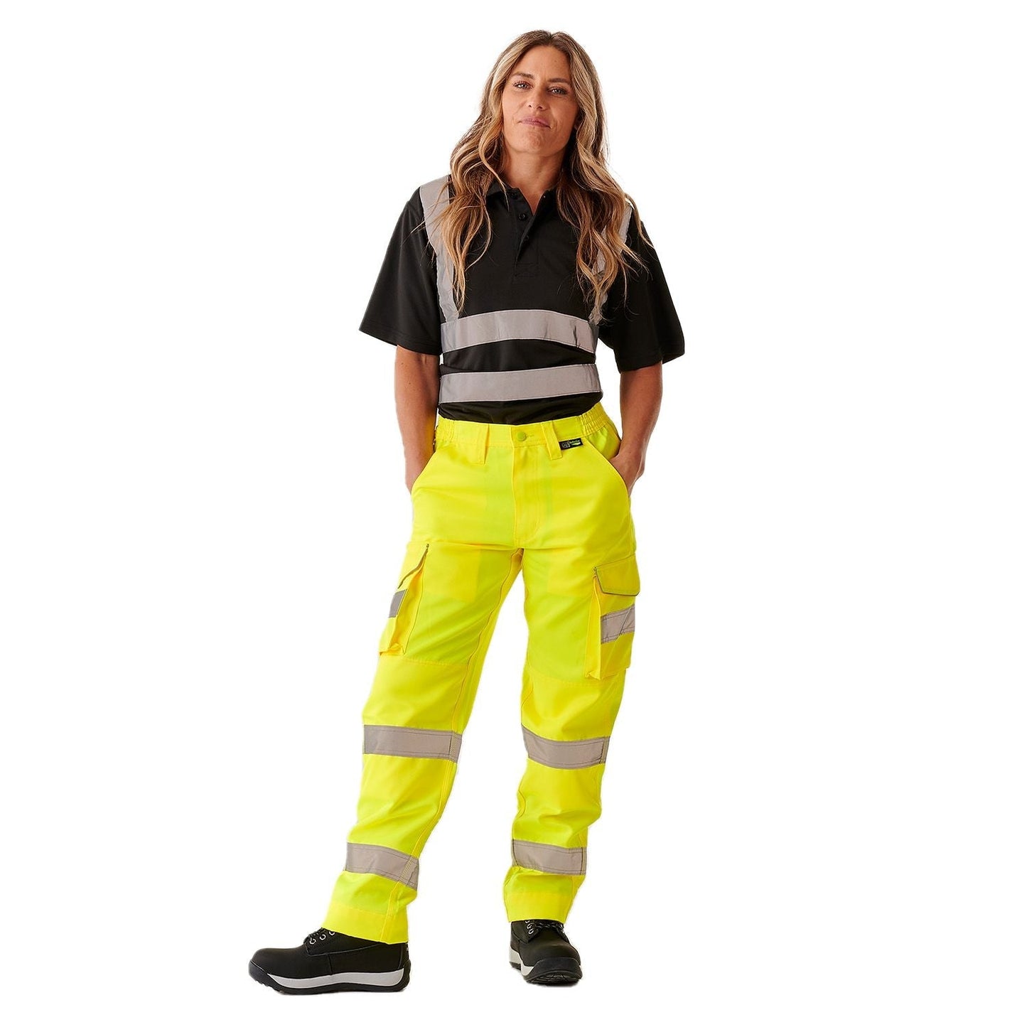 Supertouch Ladies Hi Vis Yellow Hana Combat Trousers with Knee Pad Pockets
