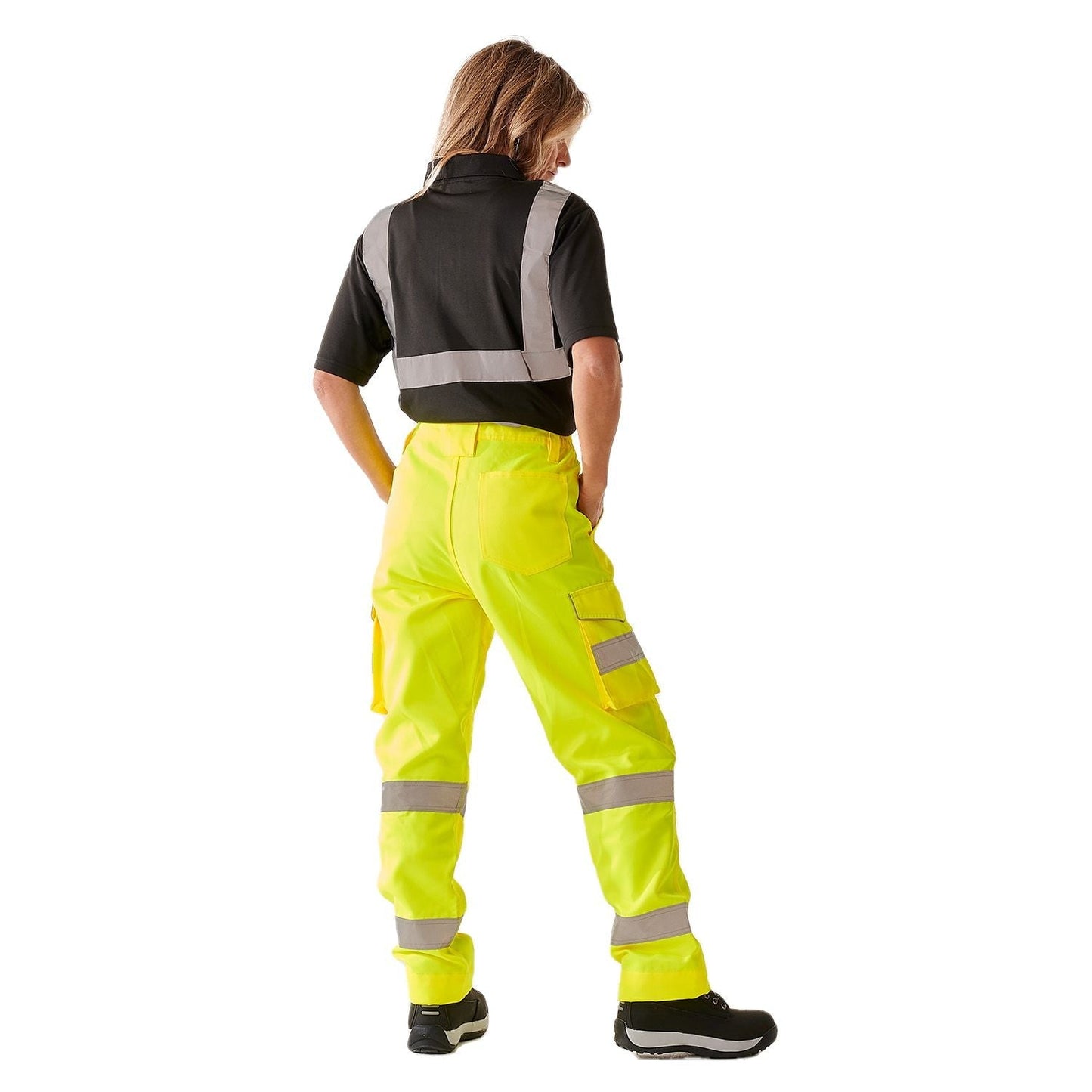 Supertouch Ladies Hi Vis Yellow Hana Combat Trousers with Knee Pad Pockets