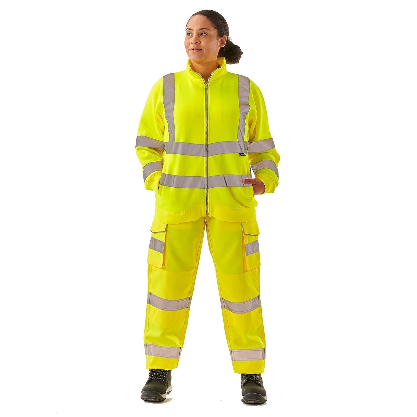 Supertouch Ladies Hi Vis Yellow Eshaal Zipped Sweatshirt with Pockets