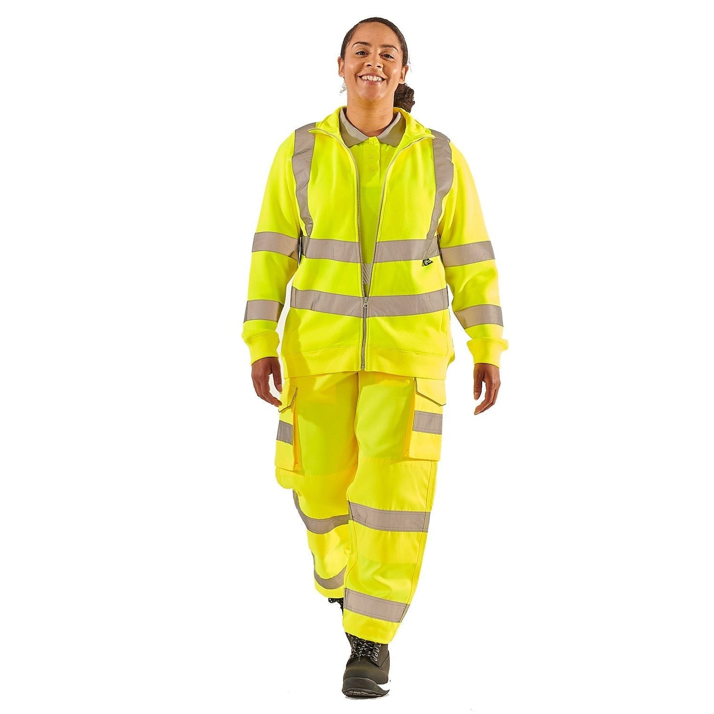 Supertouch Ladies Hi Vis Yellow Eshaal Zipped Sweatshirt with Pockets
