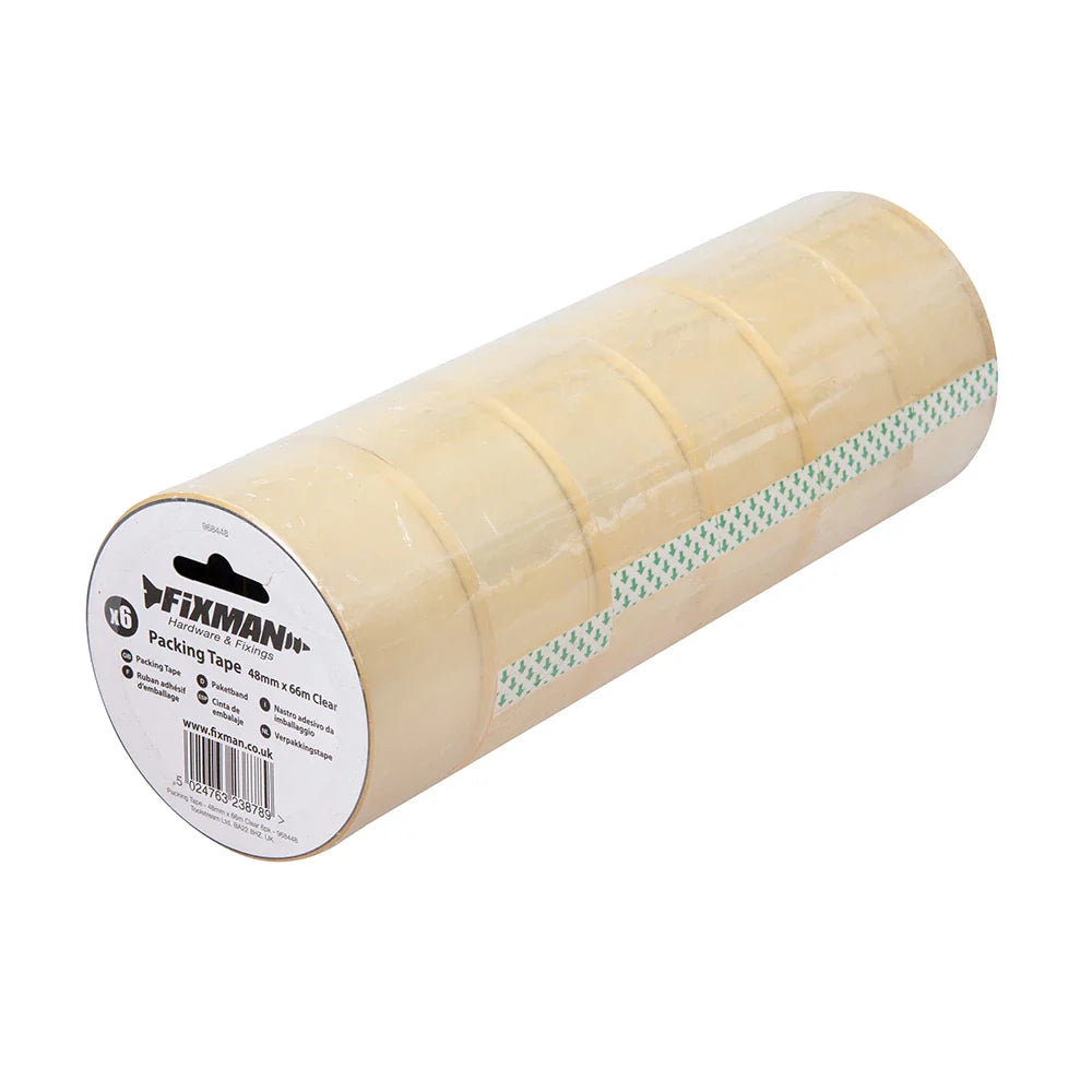 Fixman Clear Packing Tape 6 Pack BOPP Lightweight Strong Tear Resistant