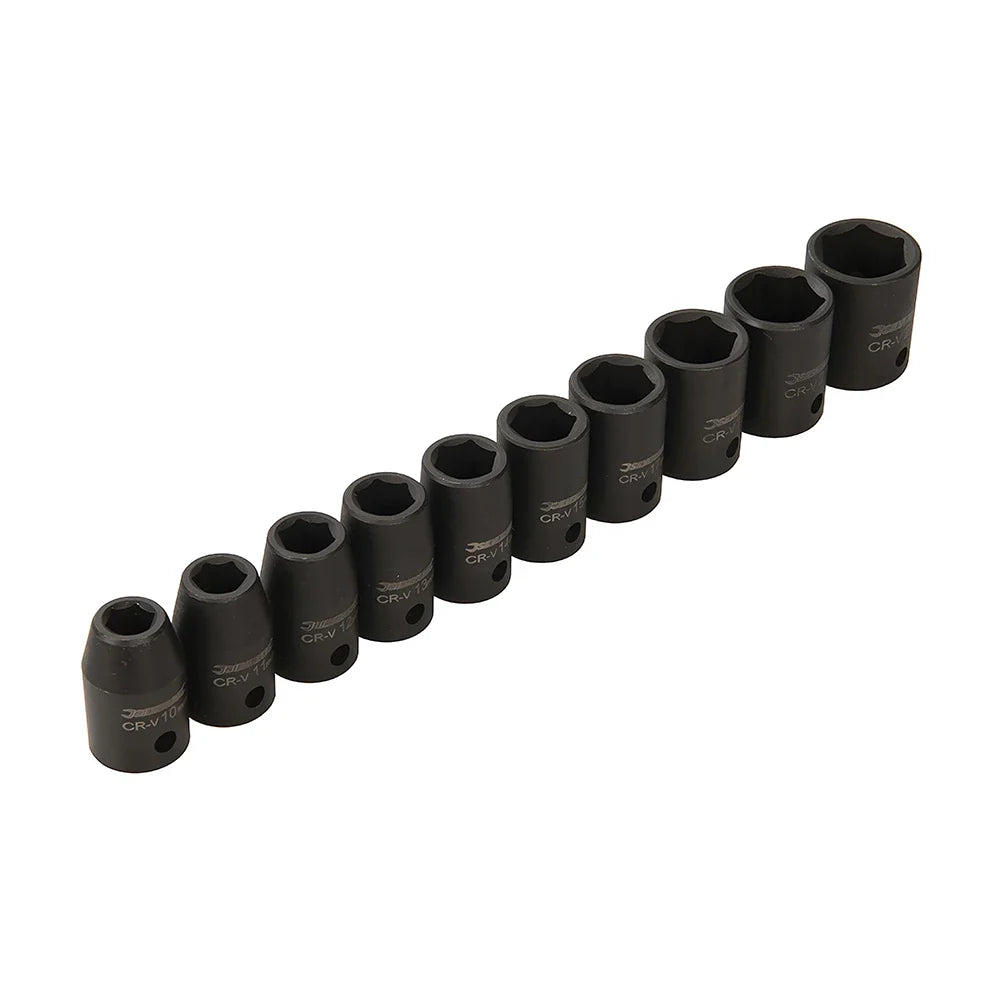 Silverline 1/2" Drive Impact Socket Set 10Pce 6Pt Metric Chrome Vanadium