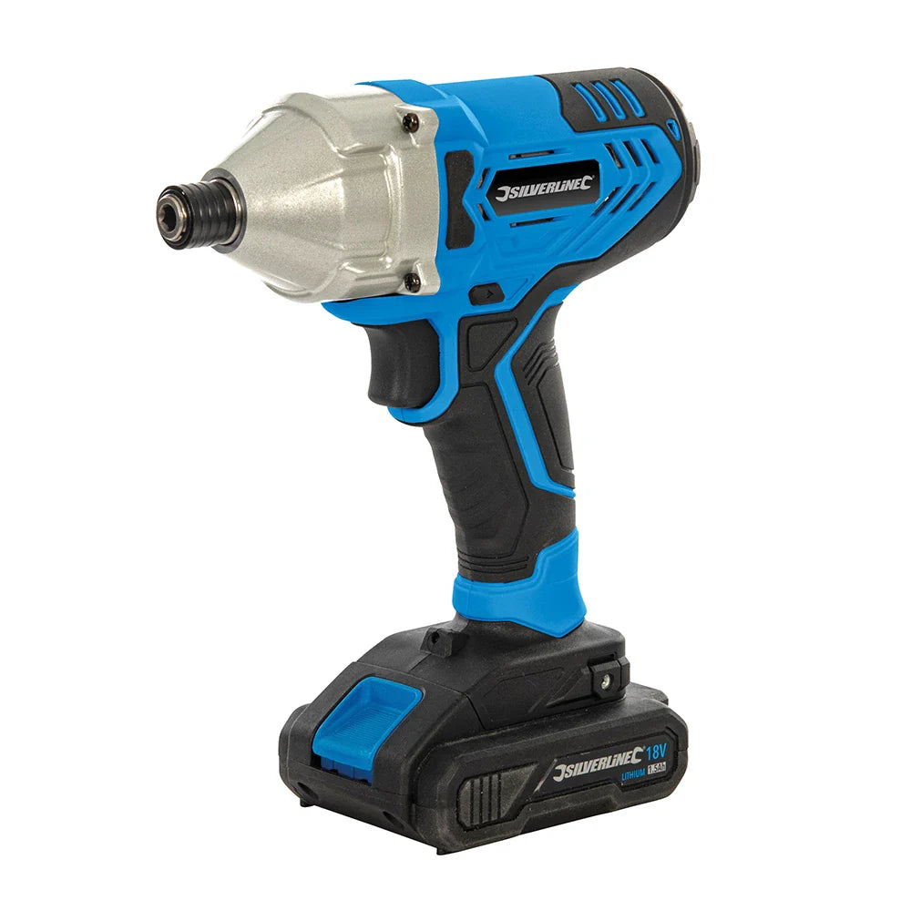 Silverline 18V Impact Driver with 2 Batteries, 200Nm Torque, LED Light