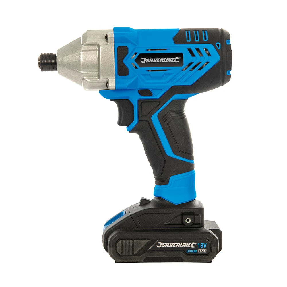 Silverline 18V Impact Driver with 2 Batteries, 200Nm Torque, LED Light