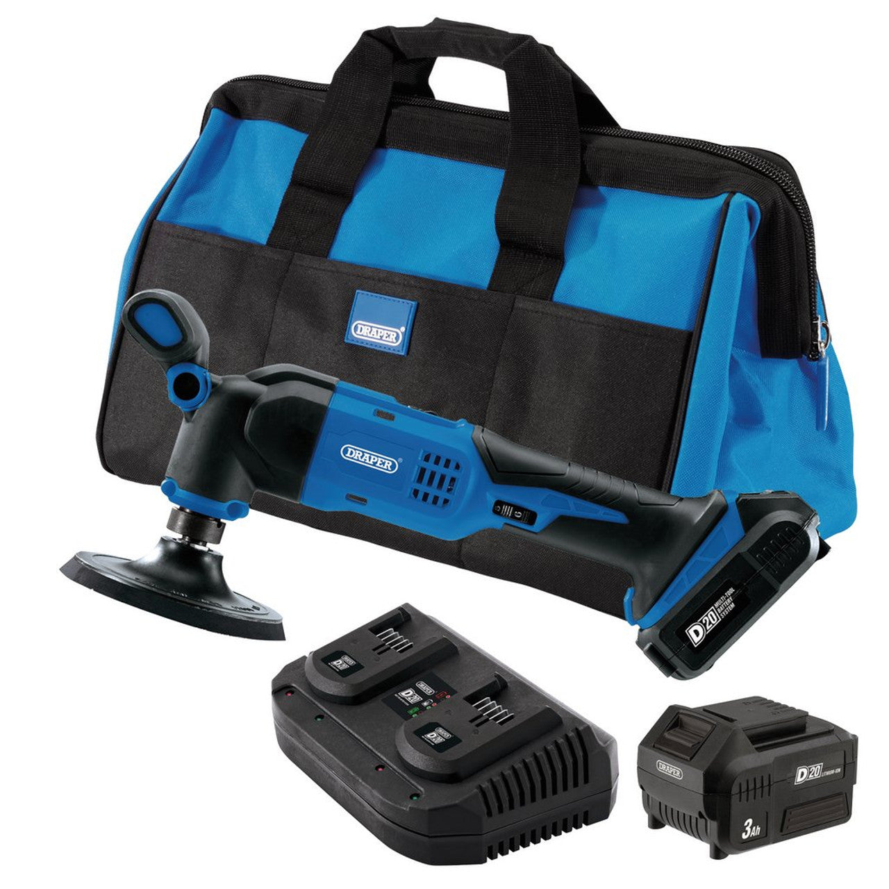 Draper Tools D20 20V Dual Action Polisher Kit with 2 Batteries & Charger