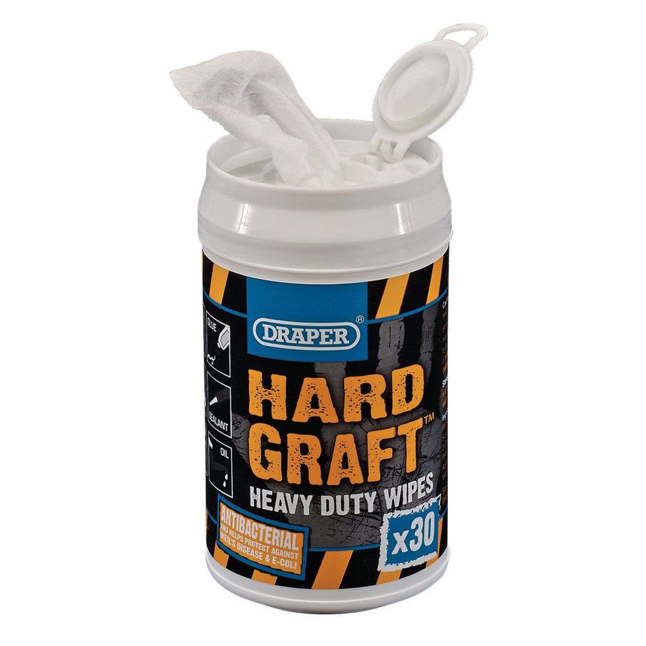 Draper Tools Hard Graft Antibacterial Wipes Tub of 30 Industrial Strength