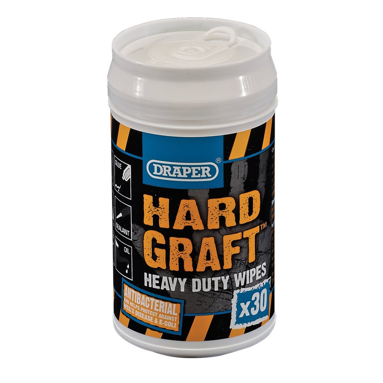 Draper Tools Hard Graft Antibacterial Wipes Tub of 30 Industrial Strength