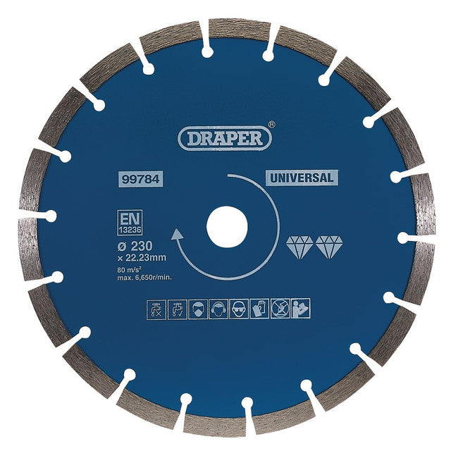 Draper Tools 230mm Segmented Diamond Blade for Concrete, Stone, Granite