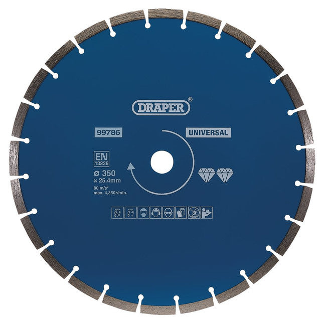 Draper Tools 350mm Segmented Diamond Blade for Concrete, Stone, Granite